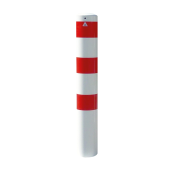 Barrier bollard | Steel tube  193 x 3.6 mm | removable | without lock | Total length in mm 2000 | hot-dip galvanized and white coated withthree red reflecting stripes